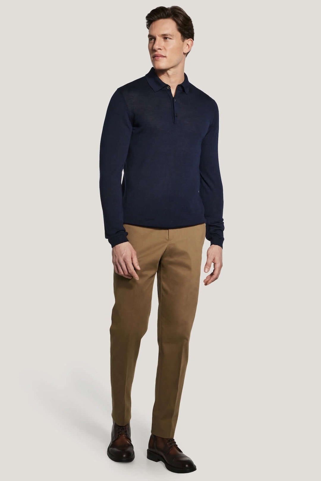 Long-sleeved polo shirt in merino wool and silk