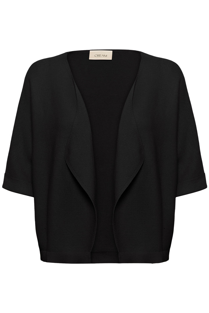 Veste avec manches Sillar noire, coupe fluide et ouverte, manches courtes avec revers, idéale pour superpositions élégantes.