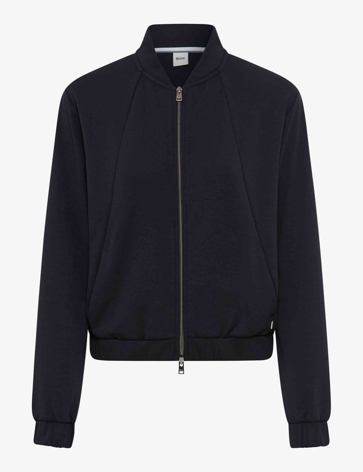 Veste bomber zipée BECKY L. noire minimaliste avec fermeture éclair pour look moderne et confortable.