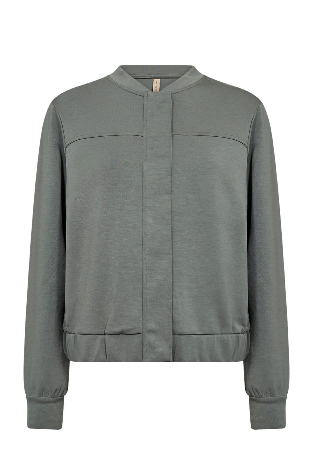 Veste à bouton-pression en modal, col mao, manches longues, couleur vert pâle, look chic et décontracté.