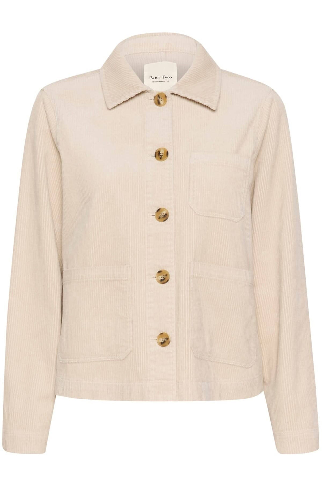 Veste en velours côtelé beige avec boutons contrastants, parfaite pour une allure chic et décontractée.