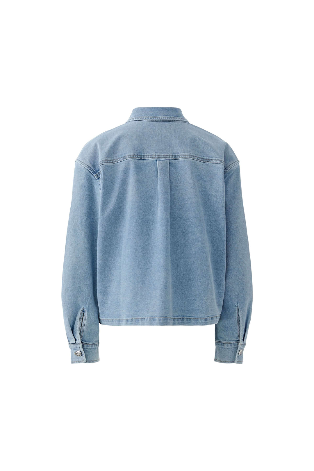 Veste en denim à coupe droite légèrement ample, vue de dos, idéale pour une tenue quotidienne moderne et décontractée.