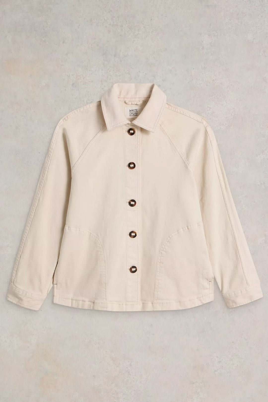 Veste en denim Eden à col avec fermeture boutonnée et coupe droite, idéale pour mi-saison.