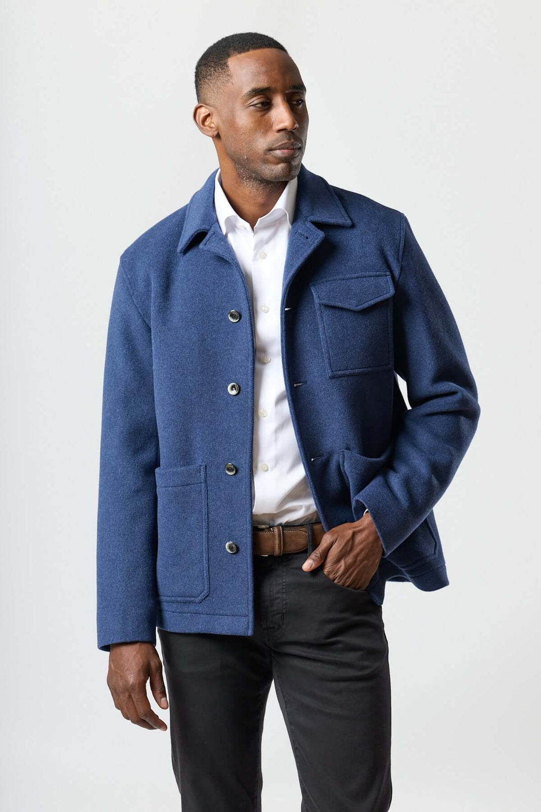 Wool jacket with patch pockets