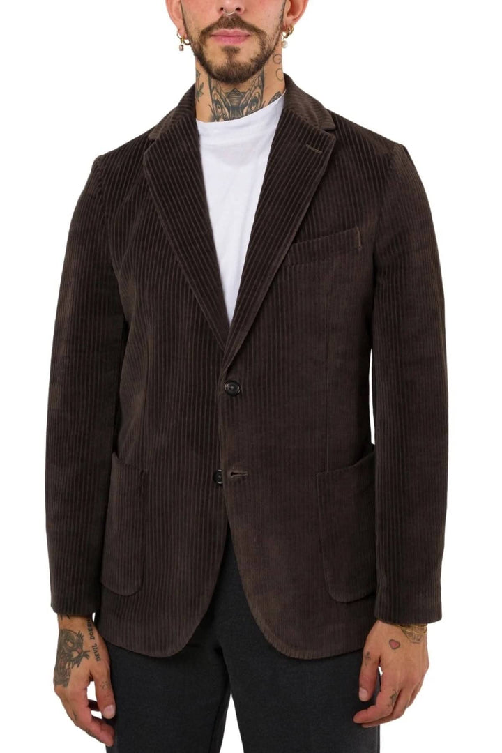 Veste en velours côtelé brun Circolo CN4040, élégante avec poches et double bouton, parfaite pour un look moderne.