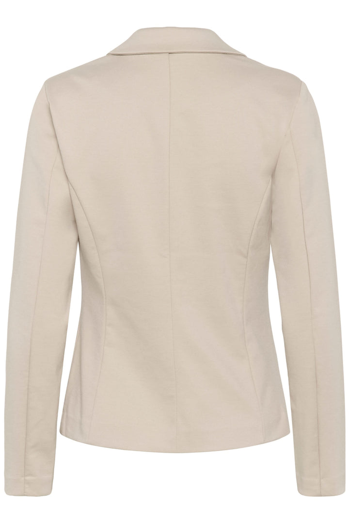 Veston Jenny structuré en beige avec coupe ajustée, col tailleur et fermeture à un bouton, idéal pour un look soigné et décontracté.