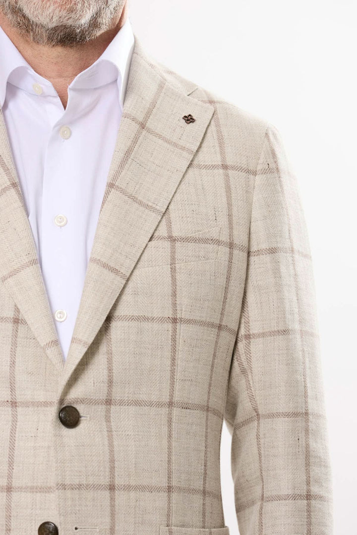 Veston à carreaux avec motif fenêtre, élégant et décontracté, idéal pour un look soigné.