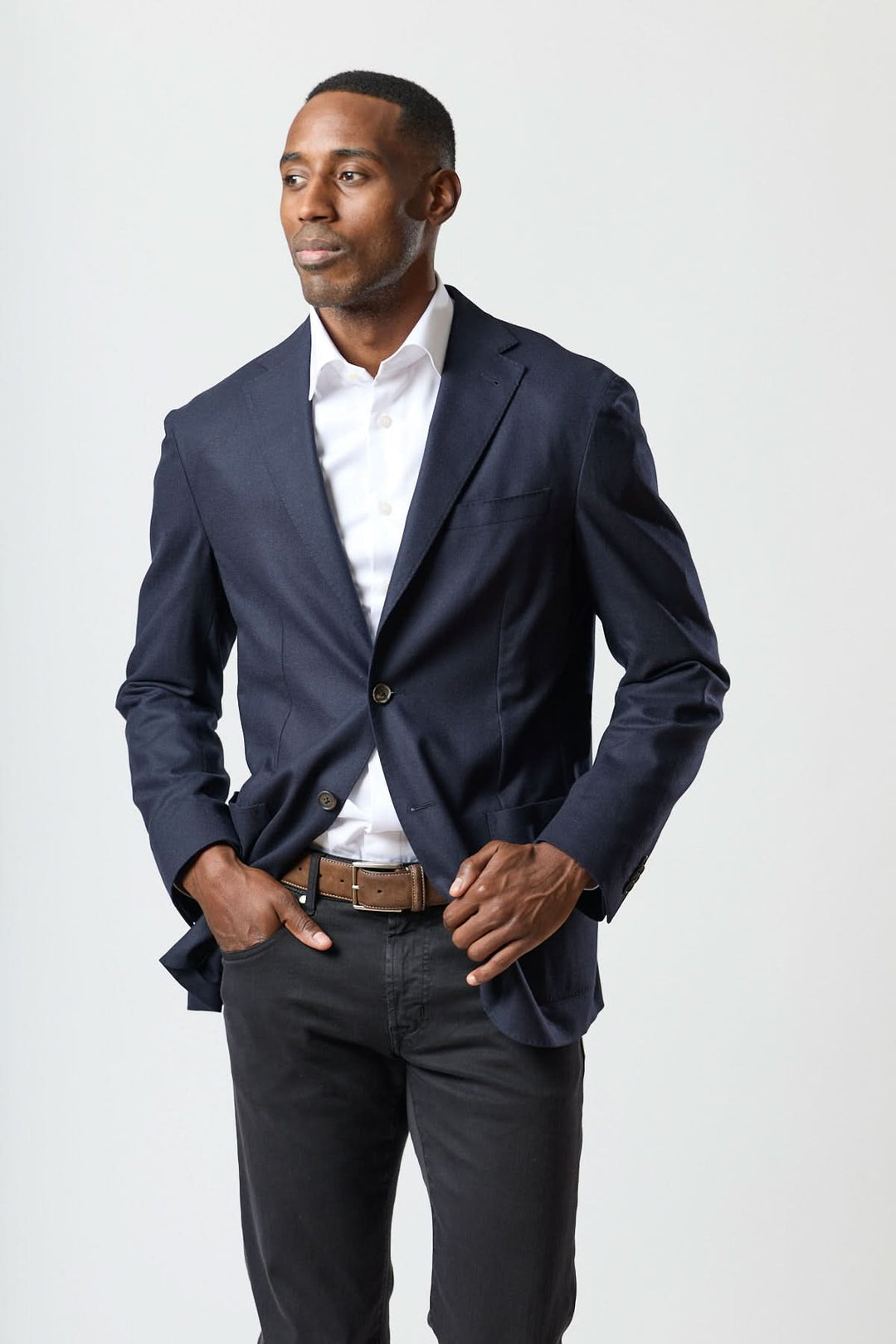 Veston léger en laine et cachemire marine