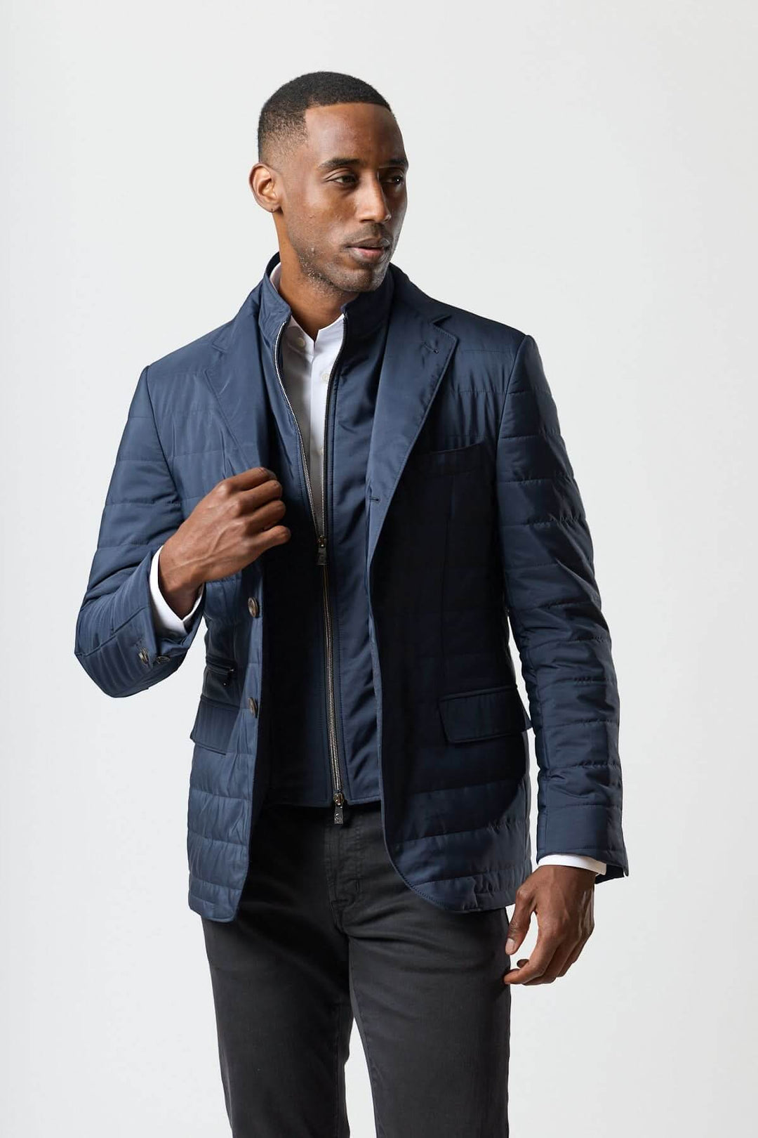 Quilted jacket with removable collar