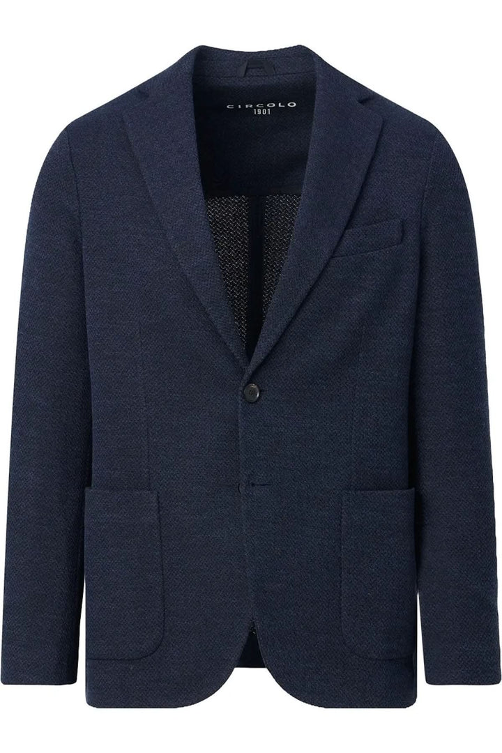 Veston texturé extensible en jersey de coton bleu marine chez Circolo 1901, élégant et confortable, idéal pour un style polyvalent.