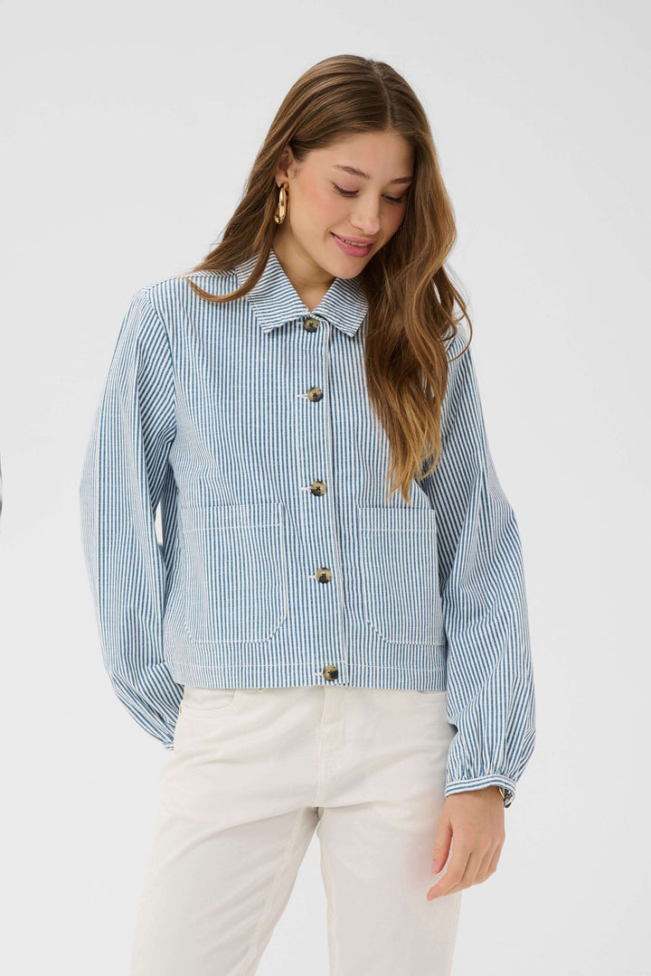 Lightweight striped button-down jacket