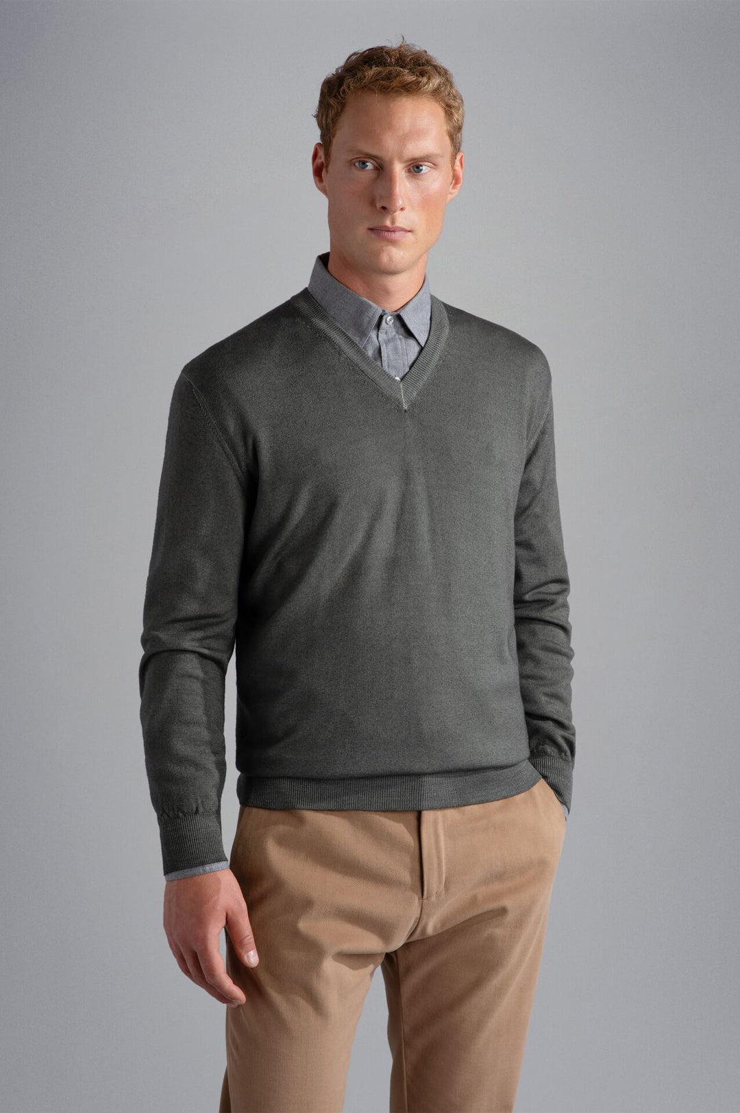 Wool sweater with V-neck