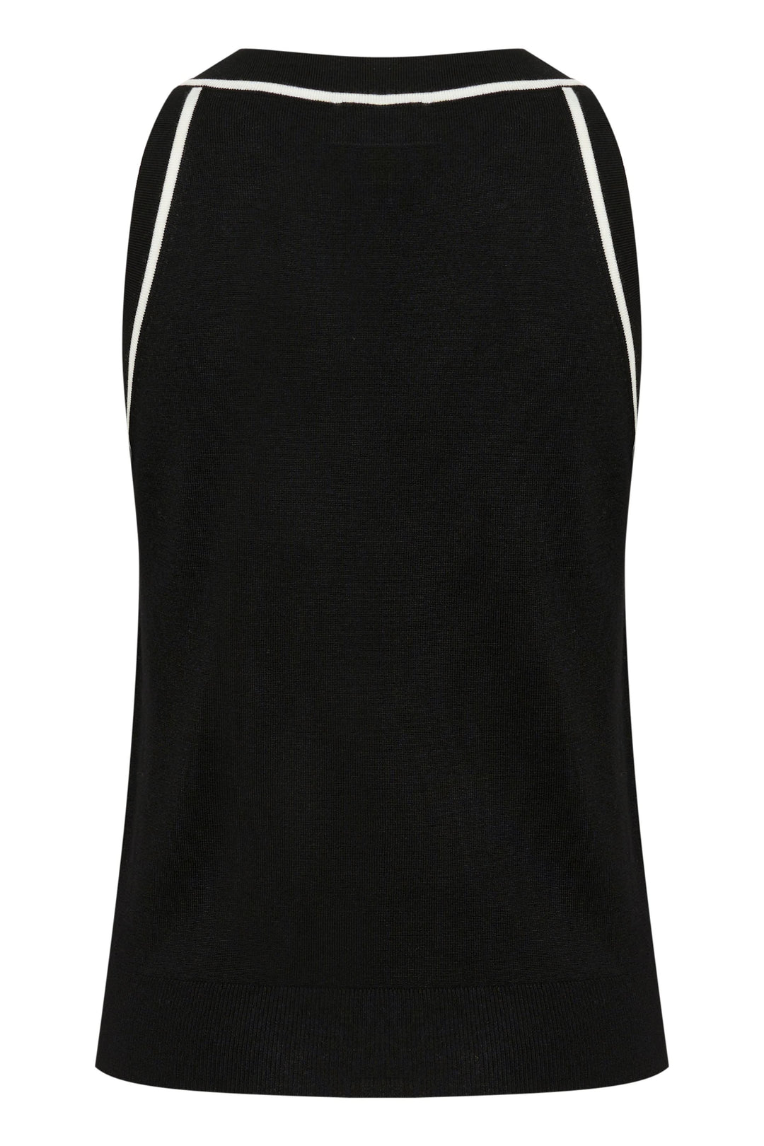 Camisole Lizza en tricot fin, dos noir avec bordures contrastantes pour un look contemporain et élégant.