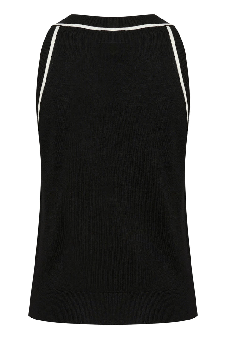 Camisole Lizza en tricot fin, dos noir avec bordures contrastantes pour un look contemporain et élégant.
