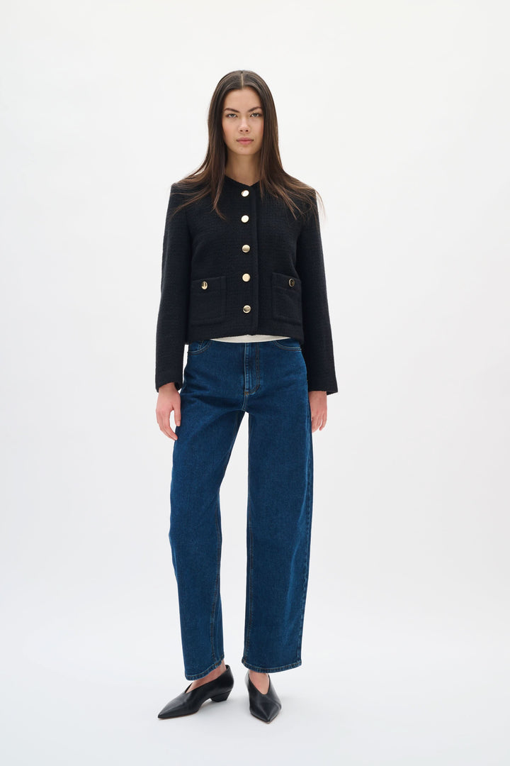 Short textured jacket with gold buttons