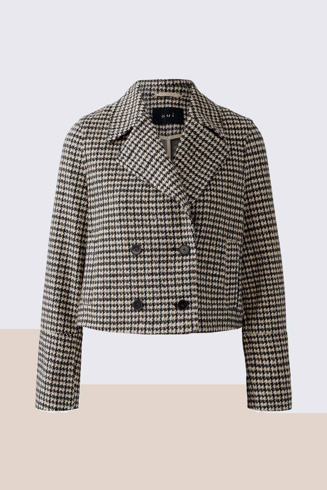 Short double-breasted houndstooth jacket