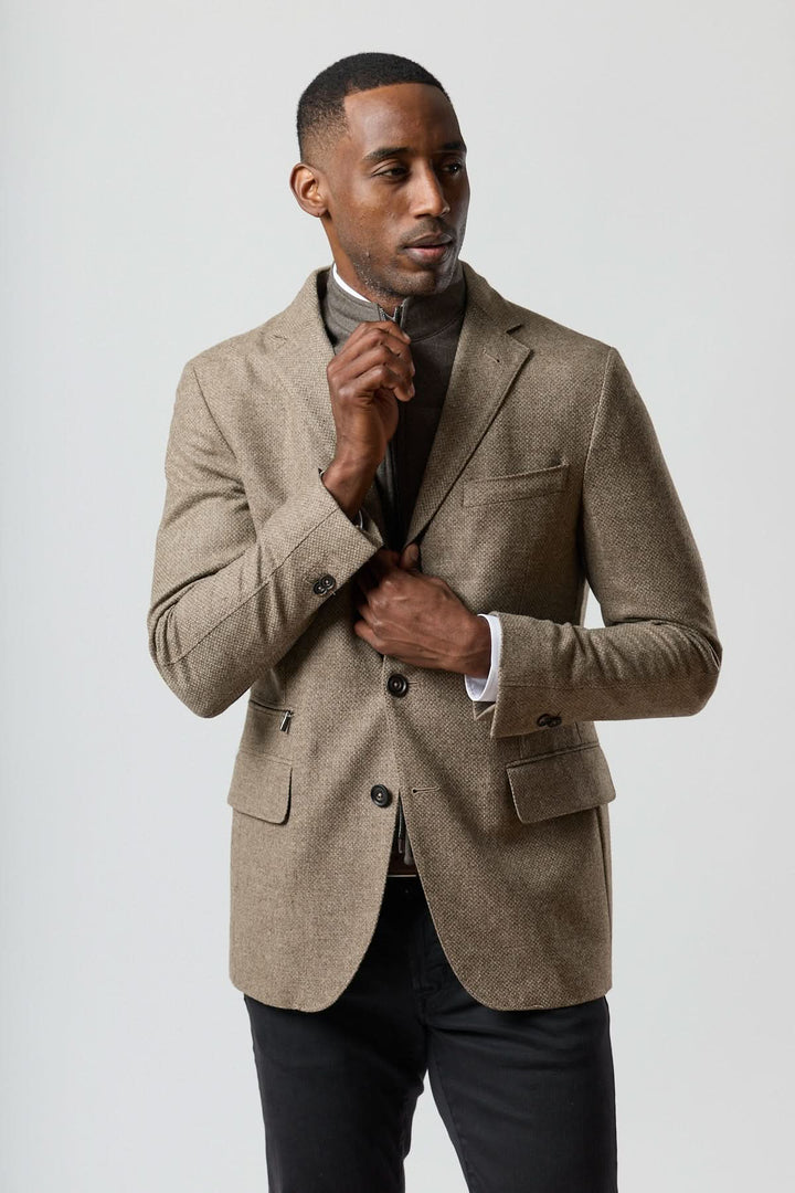Textured wool blazer with integrated detachable collar