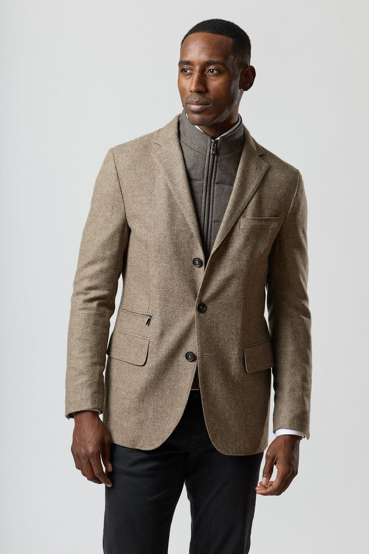 Textured wool blazer with integrated detachable collar