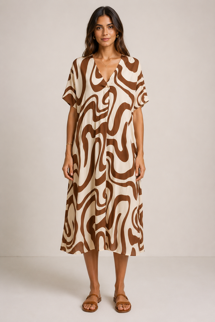 Flowing midi dress with an abstract pattern