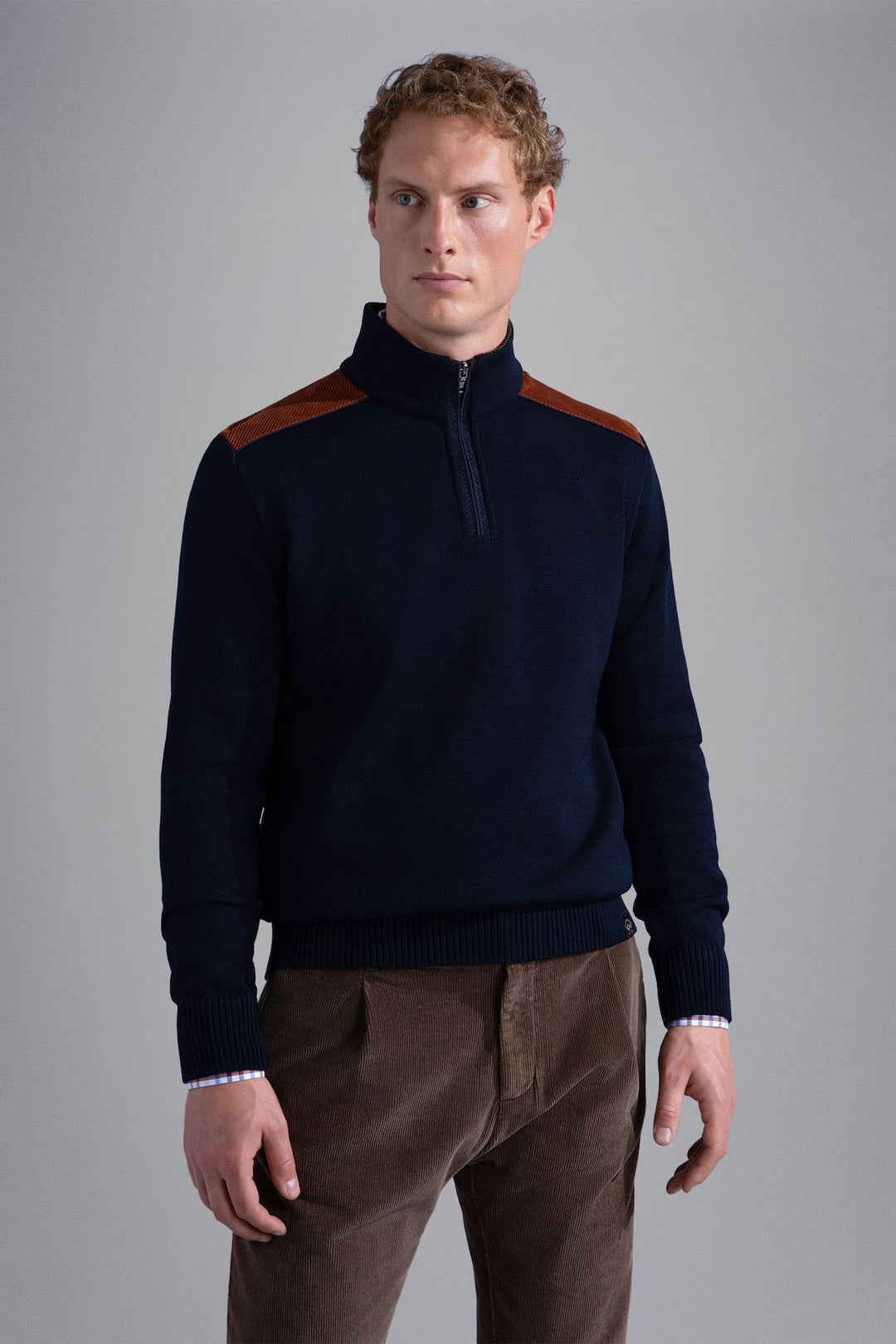 Half-zip wool sweater - velvet details