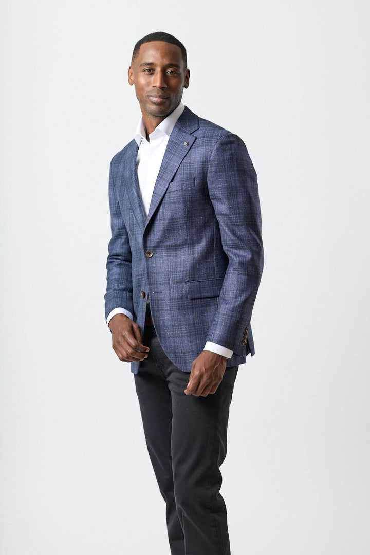 Textured two-button plaid jacket