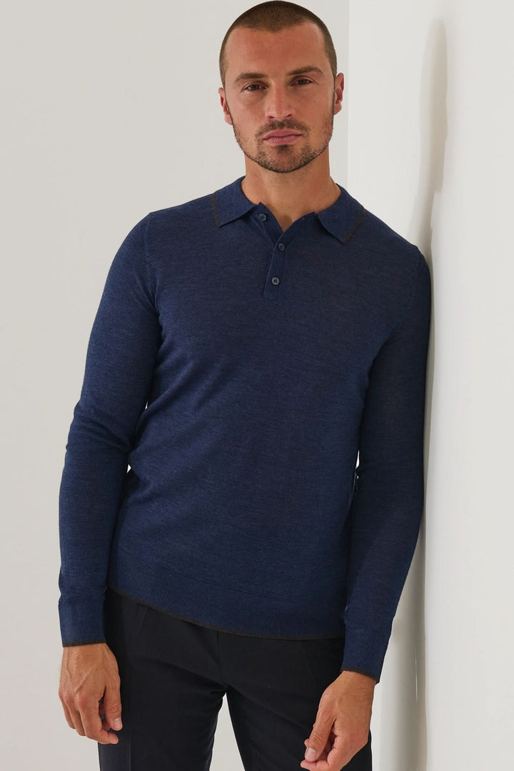 Button-down polo shirt in extra-fine merino wool