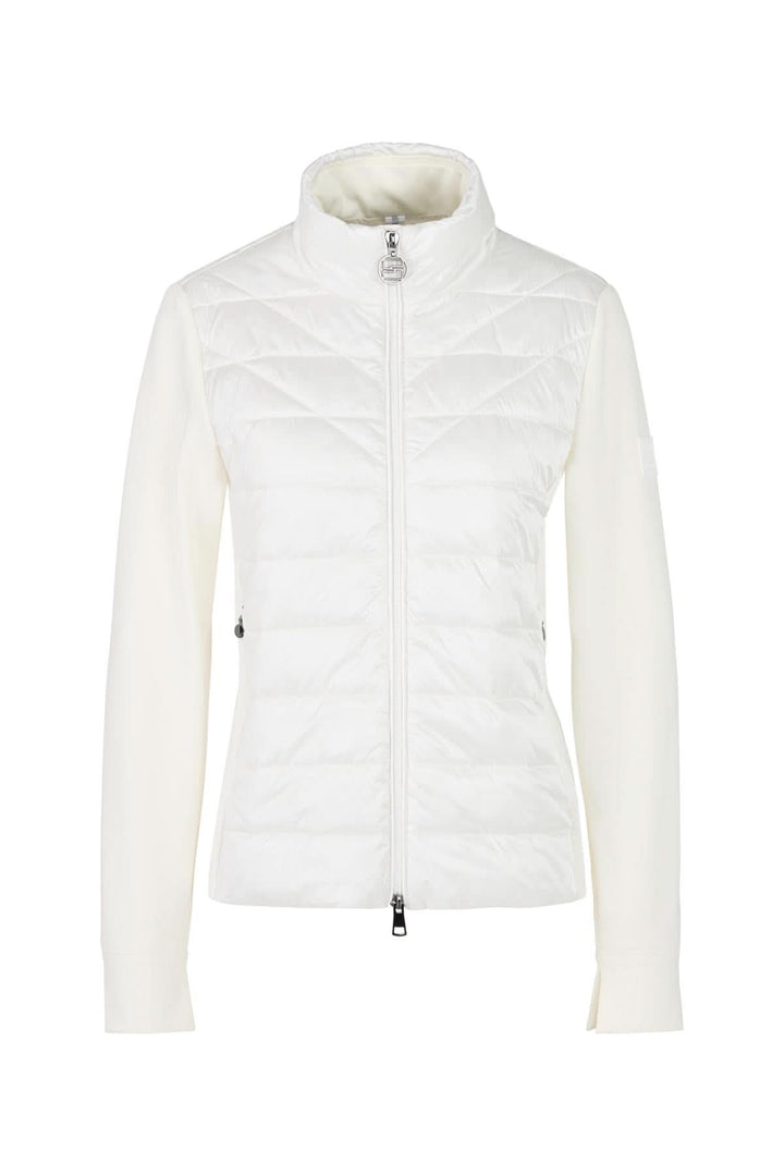 Veste légère matelassée blanche à col montant, confectionnée en fibres recyclées, idéale pour l'automne.