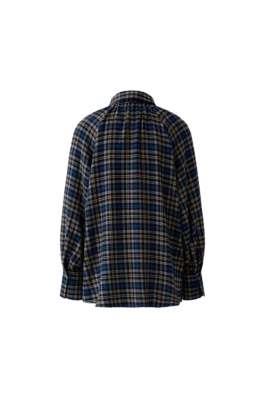 Blouse à carreaux avec col lavallière vue de face pour femme Oui