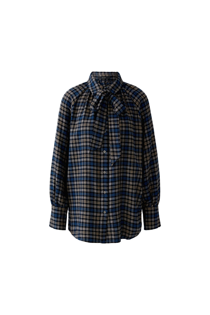 Blouse à carreaux avec col lavallière vue de face pour femme Oui