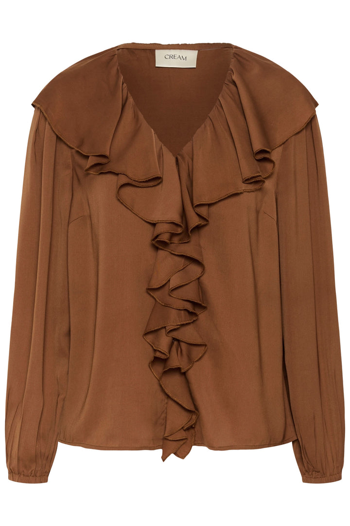 Beliv fluid ruffled long-sleeve blouse front view for women Cream