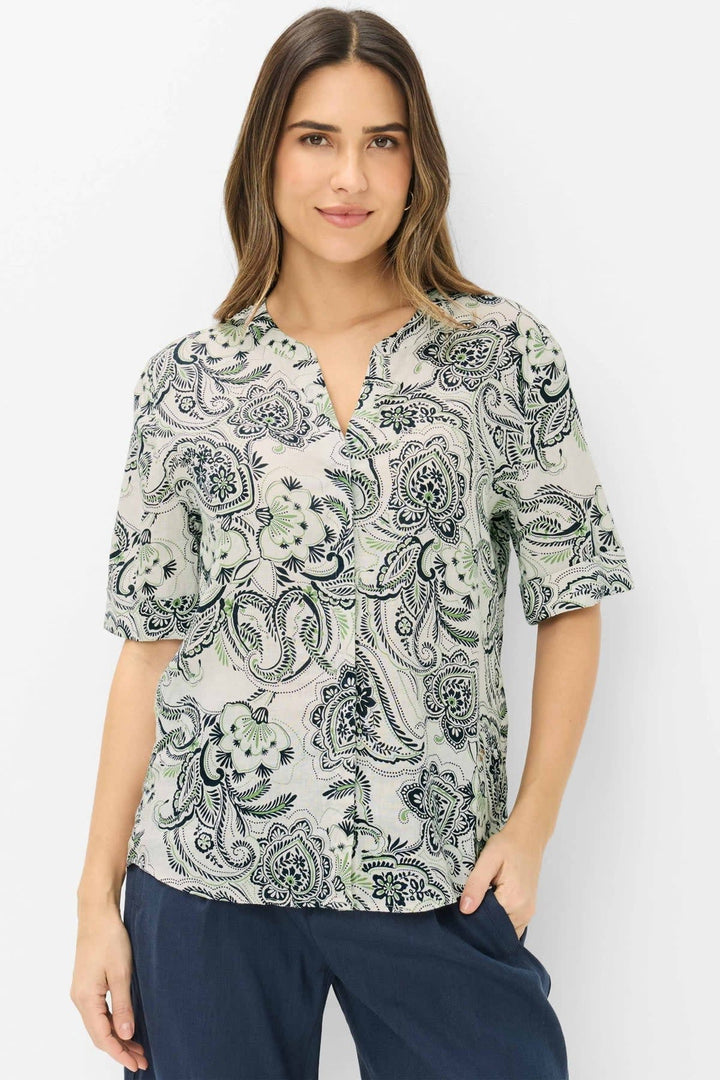 Vue de face blouse imprimée Brax pour femme multicolore à manches courtes - Valérie Simon