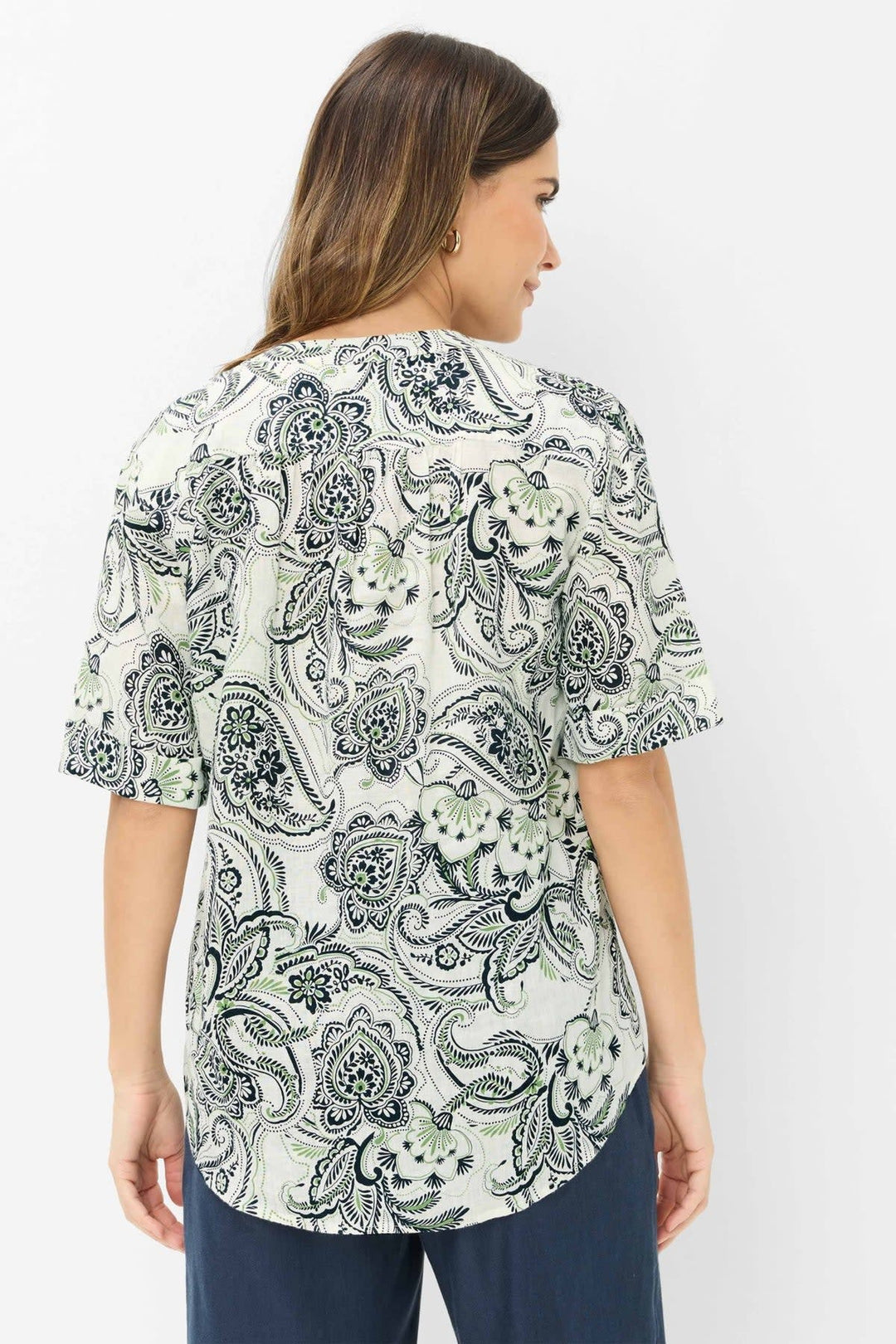 Vue de face blouse imprimée à manches courtes Brax pour femme avec motifs floraux, jaune - Valérie Simon