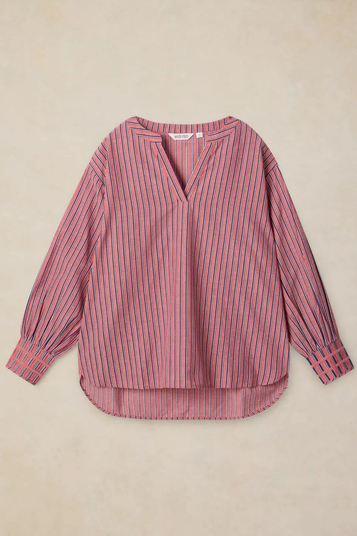 Blouse Raya rayée à col tunisien vue de face pour femme White Stuff