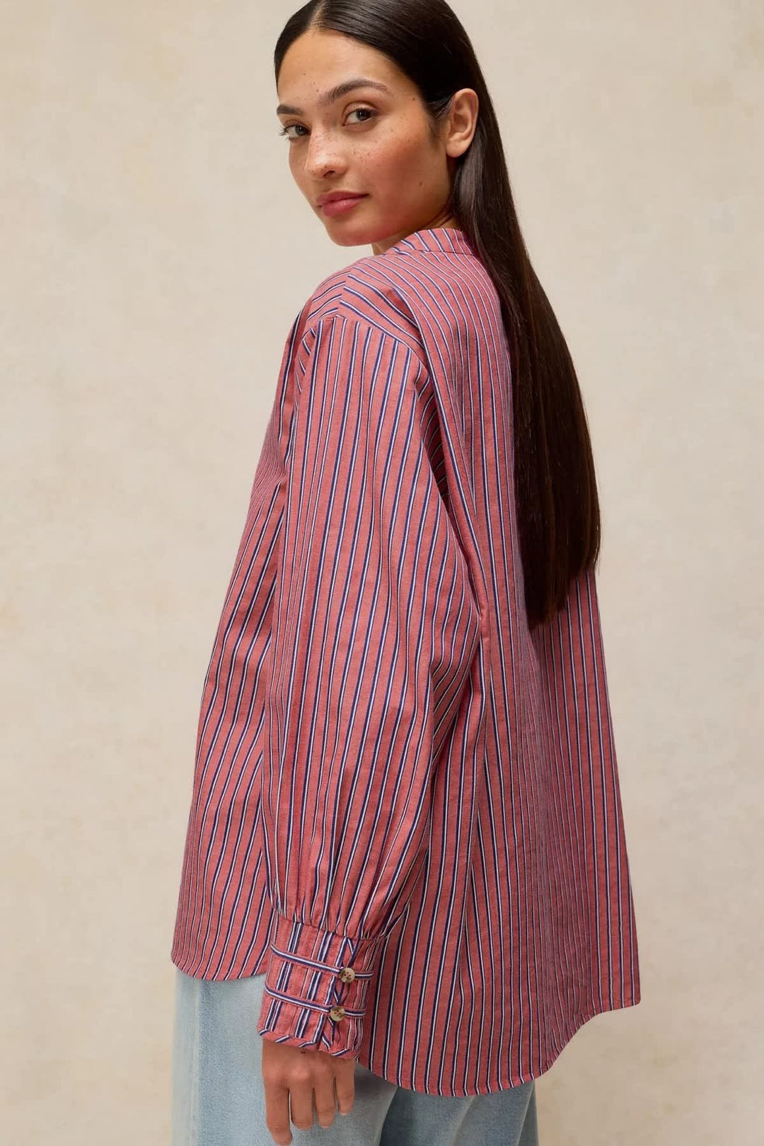 Blouse Raya rayée à col tunisien pour femme White Stuff