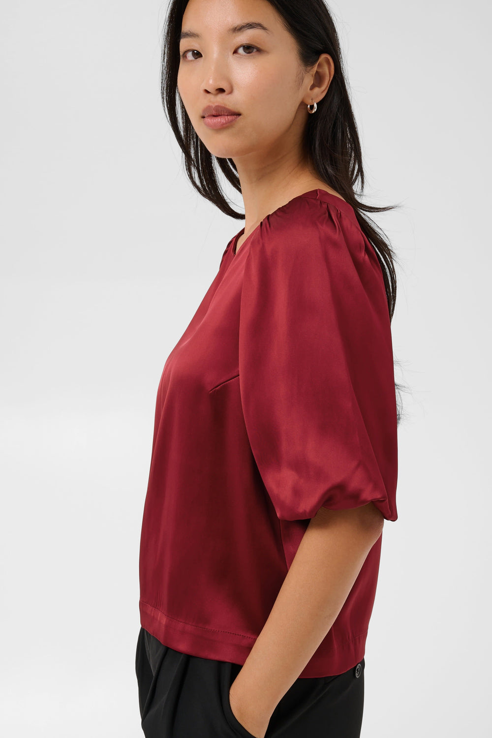 Dunja satin blouse with puff sleeves for women by Part Two