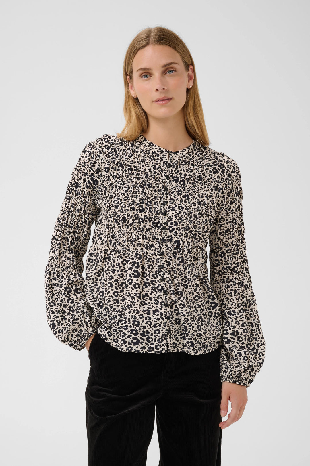 Blouse Siffe imprimée à manches longues vue de face pour femme Part Two