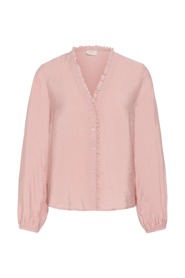 Blouse Sollie boutonnée à détails en dentelle vue de face pour femme Kaffe