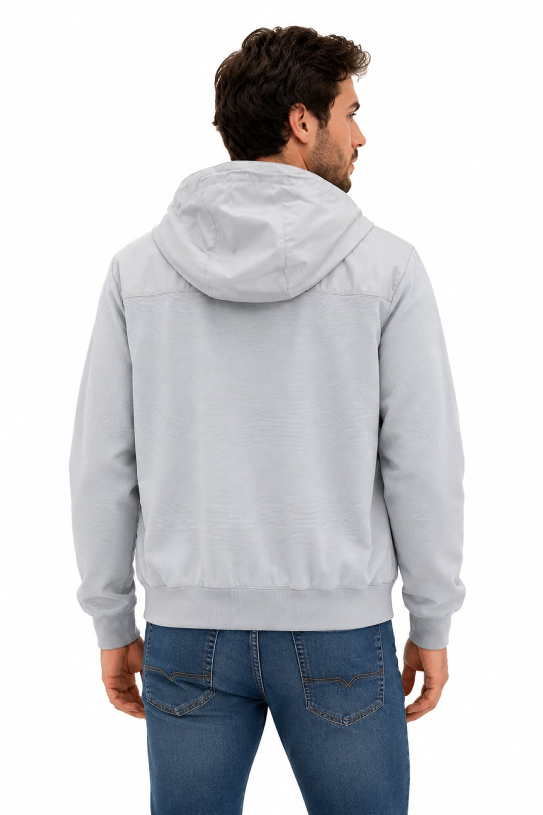 Vue de côté blouson bleu à capuche Paul &amp; Shark pour homme avec détails zippés - Valérie Simon