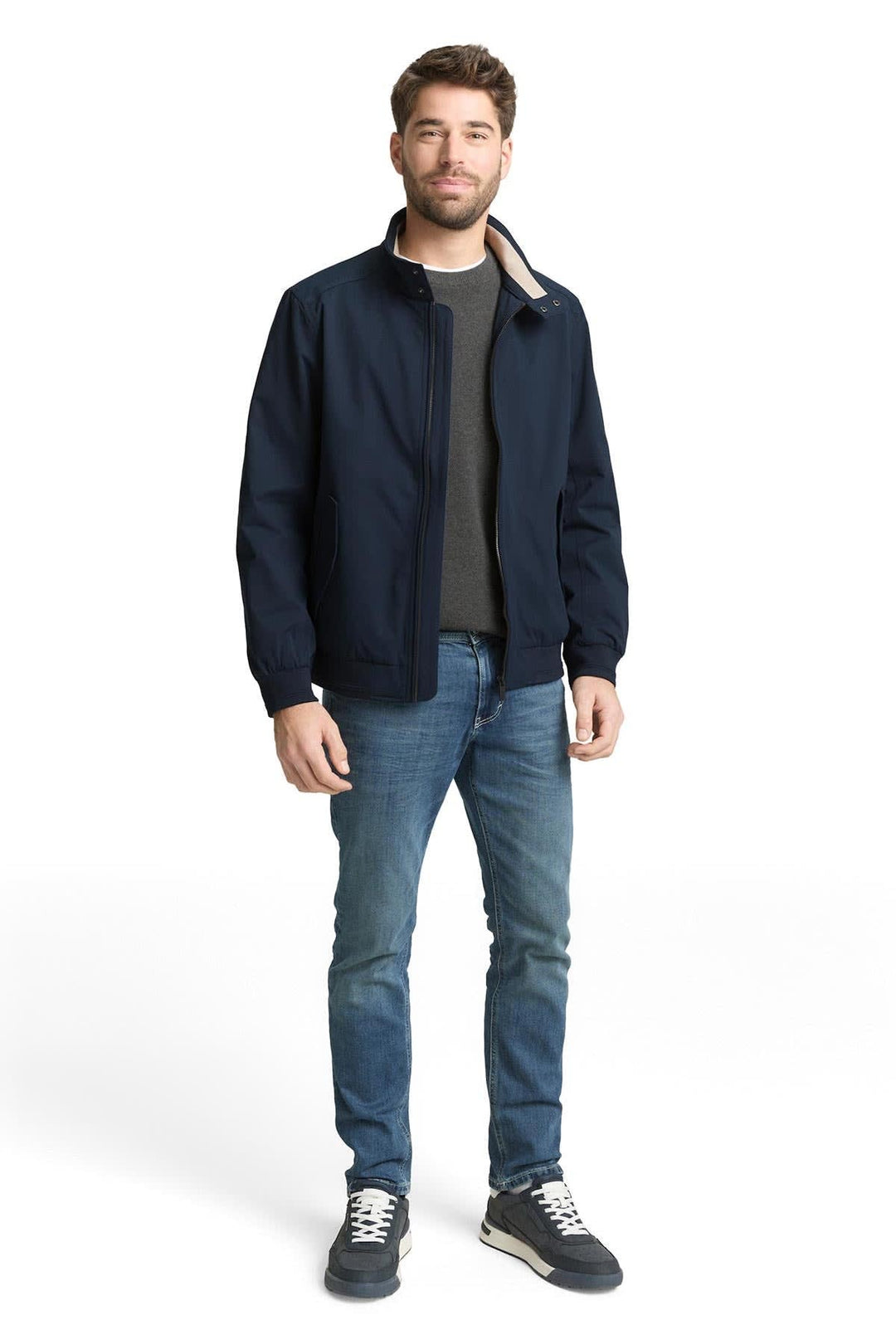 Vue de côté blouson léger zippé Tom Tailor pour homme noir avec poches latérales - Valérie Simon