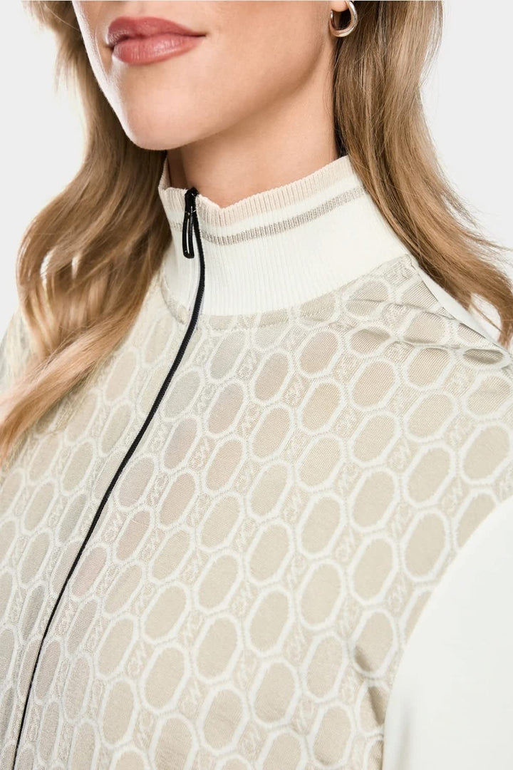 Vue de face blouson zippé Marc Cain femme noir jacquard détail motifs - Valérie Simon