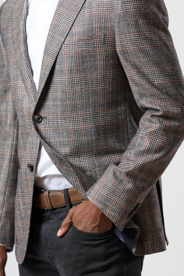 Wool, silk, and cashmere checkered jacket