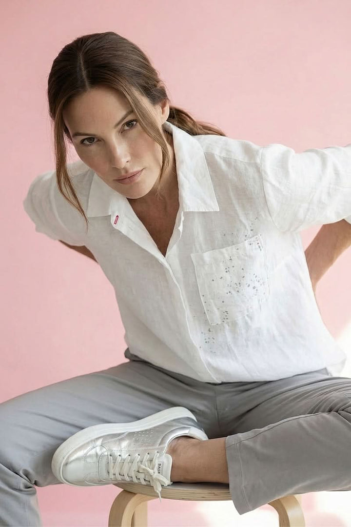 Printed shirt with roll-up sleeves