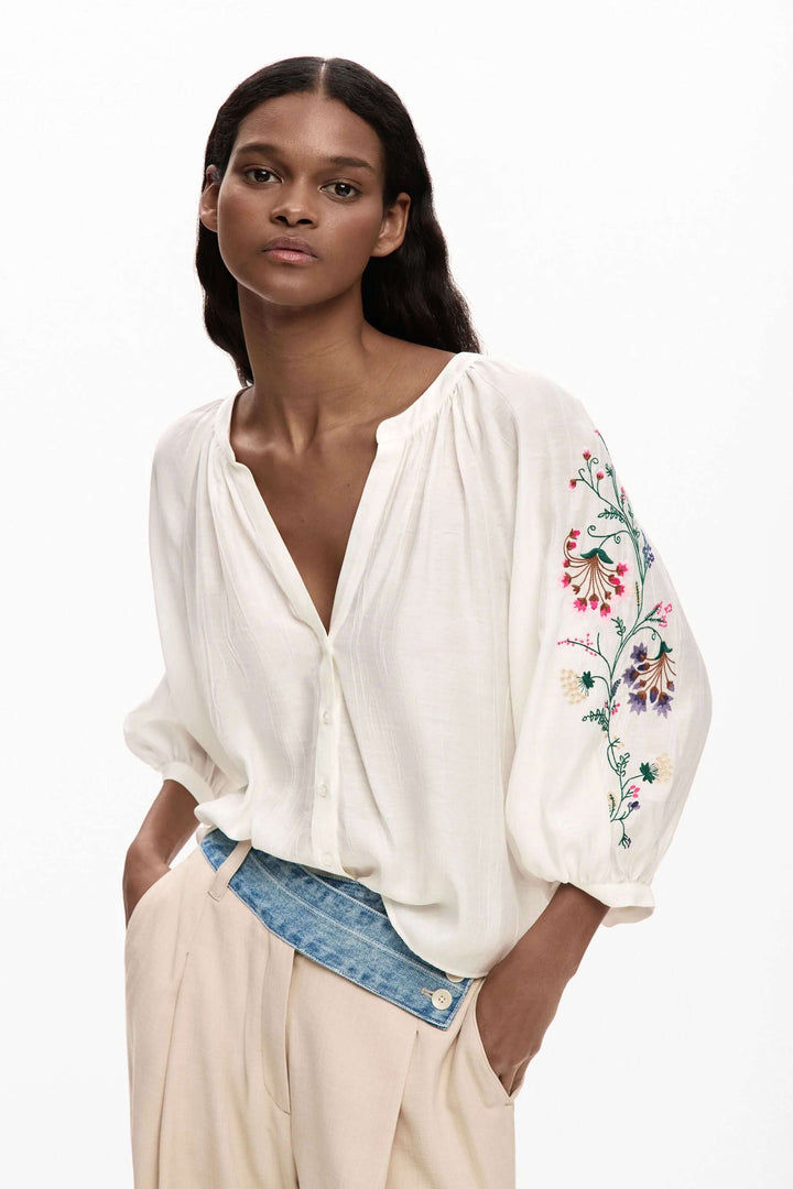 Flowy blouse with embroidered sleeves