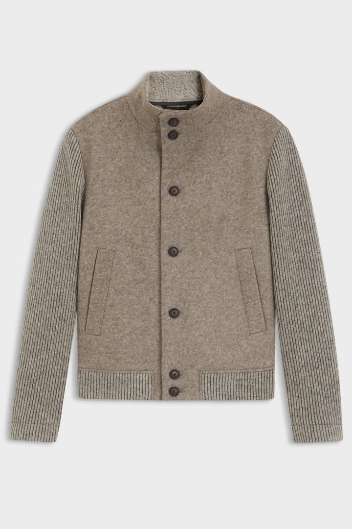 Blouson hybride noir à col montant vue de face pour homme Hugo Boss