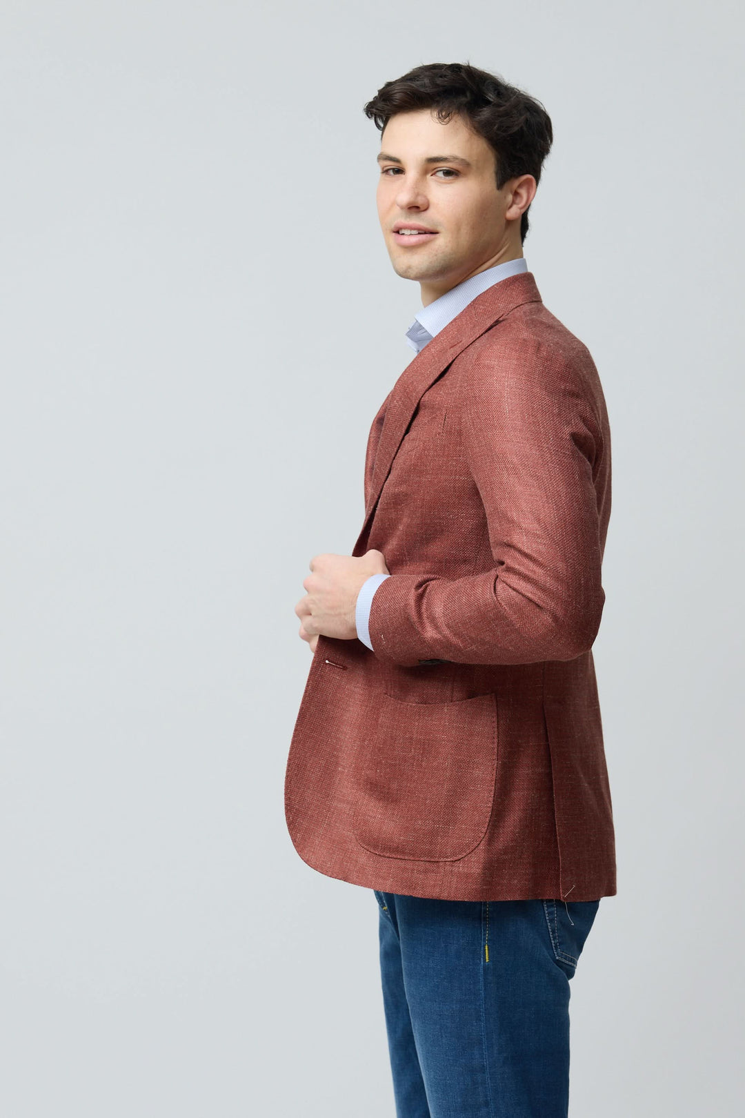 Veston texturé en laine, soie et lin