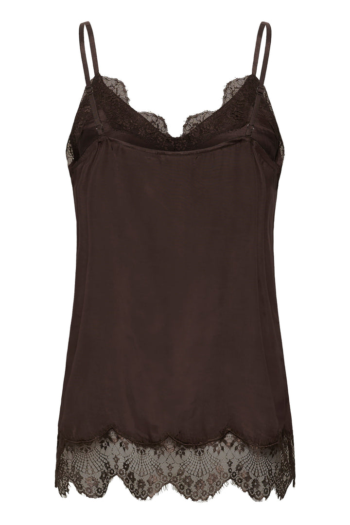 Vue de face camisole satinée à dentelle Cream pour femme noir - Valérie Simon