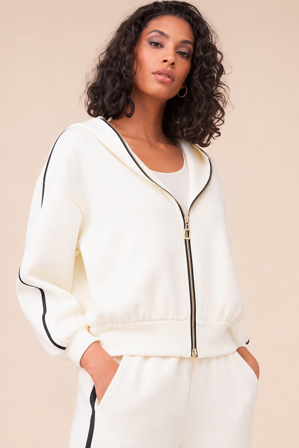 Women's Alison Sheri hooded cardigan with contrasting zipper, front view