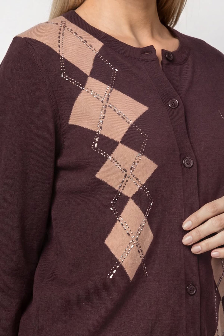 Cardigan à motif losanges et détails bijoux pour femme Monari