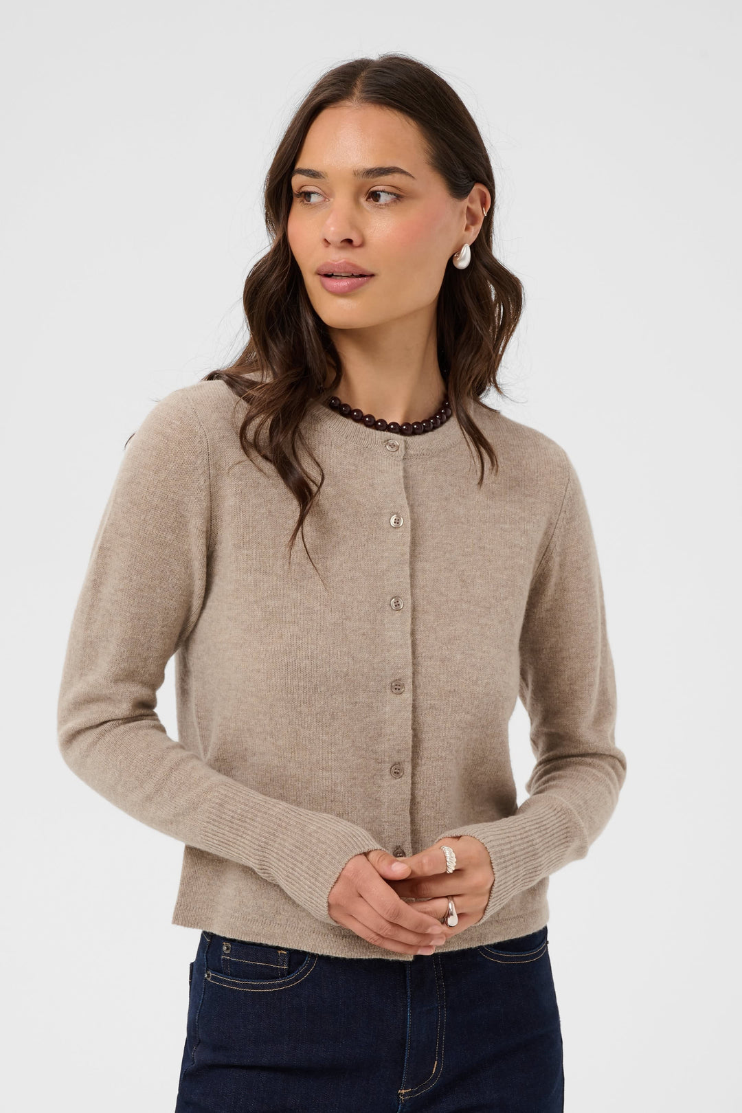 Cardigan Cashie en tricot à col rond pour femme Kaffe