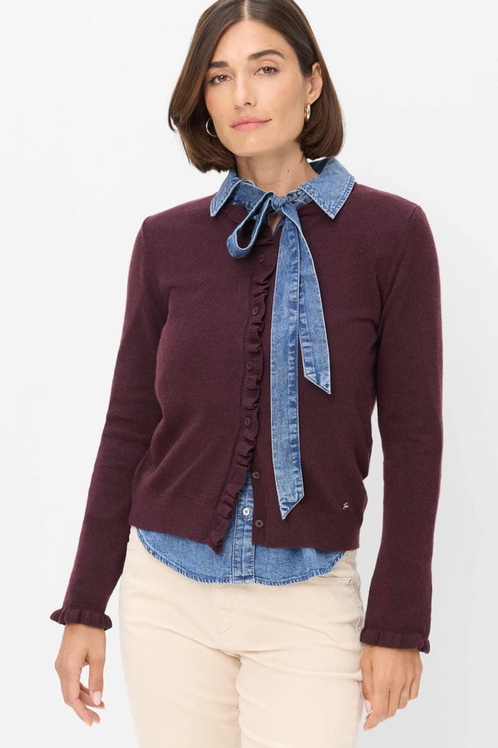 Cardigan en laine mérinos et cachemire à volants pour femme Brax